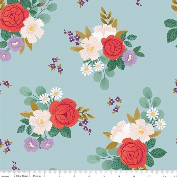 Sweet Picnic | Riley Blake | EQS Ltd | C12090-SKY | Brilliant Blooms on Blue