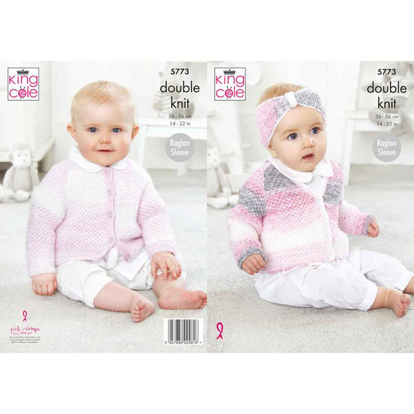 Babies Round And V-Neck Cardigans and Headband Knitting Pattern | King Cole Baby Pure DK 5773 | Digital Download - Main Image