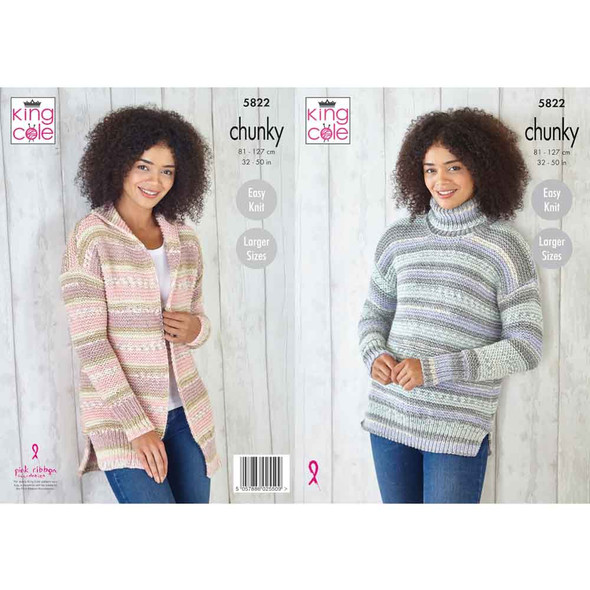 Ladies Sweater and Cardigan Knitting Pattern | King Cole Drifter Chunky 5822 | Digital Download - Main Image