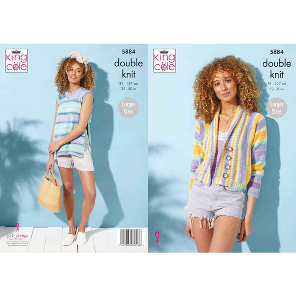 Ladies Cardigan and Top Knitting Pattern | King Cole Tropical Beaches DK 5884 | Digital Download - Main Image