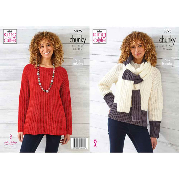 Ladies Sweater & Scarf Knitting Pattern | King Cole Wildwood Chunky 5895 | Digital Download - Main Image 