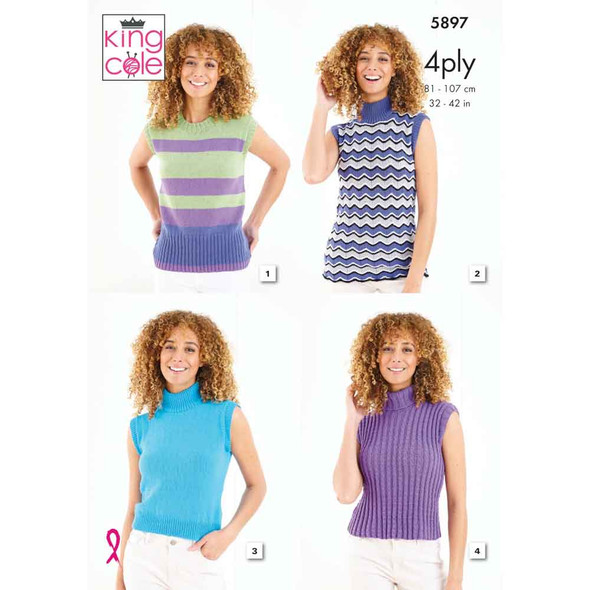 Ladies Tank Tops Cardigan Knitting Pattern | King Cole Cotton Socks 4 Ply 5897 | Digital Download
