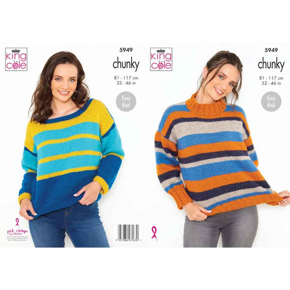Ladies Sweaters Knitting Pattern | King Cole Big Value Chunky 5949 | Digital Download - Main Image