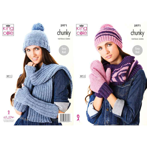 Ladies Winter Accessories Knitting Pattern | King Cole Big Value Chunky 5971 | Digital Download - Main Image