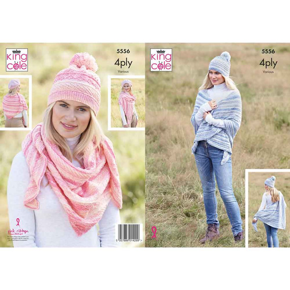 Ladies Shawls and Hats Knitting Pattern | King Cole Drifter 4 Ply 5556 | Digital Download - Main Image