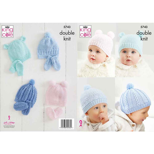 Babies Hats and Mitts Knitting Pattern | King Cole Comfort DK 5743 | Digital Download - Main Image