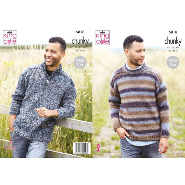 Mens Sweaters Knitting Pattern | King Cole Autumn Chunky 5818 | Digital Download - Main Image