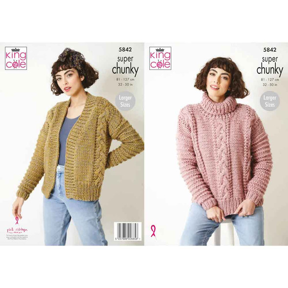 Ladies Sweater and Jacket Knitting Pattern | King Cole Big Value Super Chunky Stormy 5842 | Digital Download - Main Image