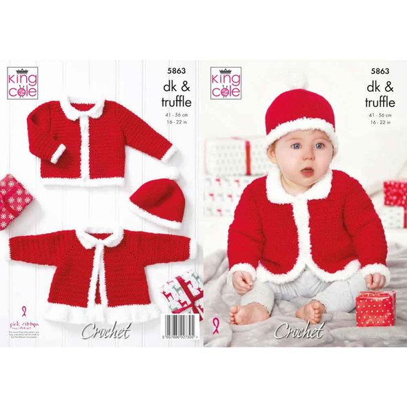 Baby Christmas Jackets and Hat Crochet Pattern | King Cole Cherished DK and Truffle 5863 | Digital Download - Main Image