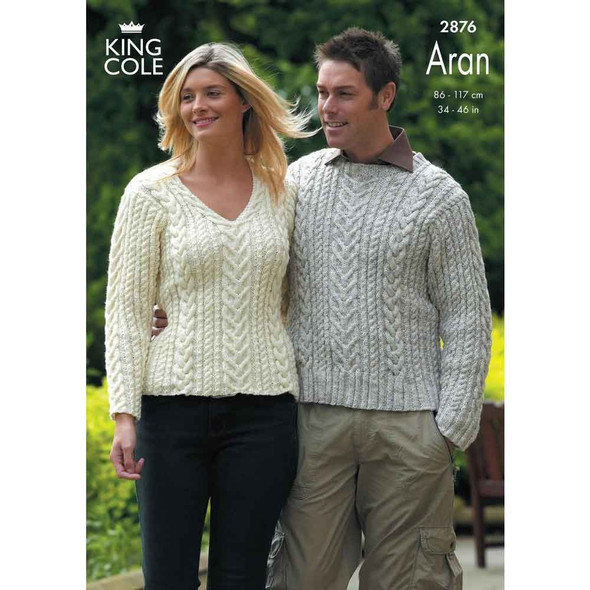 Adults Sweaters Knitting Pattern | King Cole Fashion Aran 2876 | Digital Download - Main Image