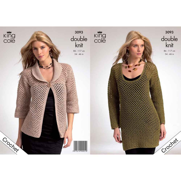 Ladies Cardigan & Sweater Crochet Pattern | King Cole Merino Blend DK 3093 | Digital Download - Main Image