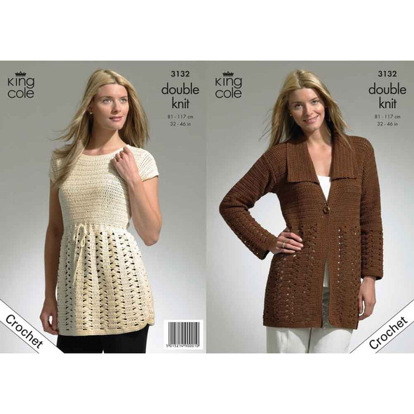 Ladies Jacket and Tunic Crochet Pattern | King Cole Bamboo Cotton DK 3132 | Digital Download - Main Image