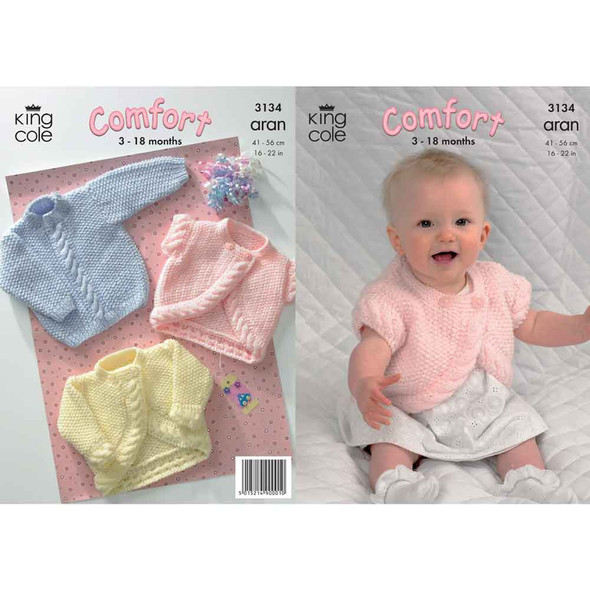 Baby Jacket, Bolero and Sweater Knitting Pattern | King Cole Comfort Aran 3134 | Digital Download - Main Image