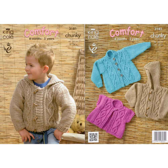 Children's Jackets Knitting Pattern | King Cole Comfort Chunky 3181 | Digital Download - Main Image