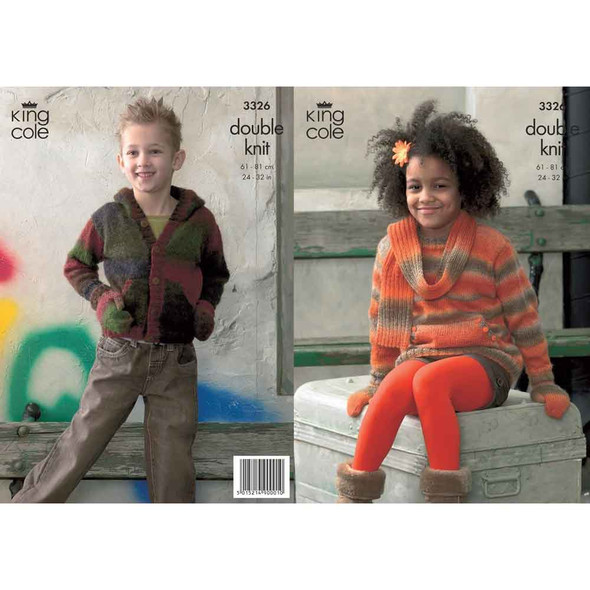 Children Jacket, Sweater, Scarf and Mittens Knitting Pattern | King Cole Riot DK 3326 | Digital Download - Main Image