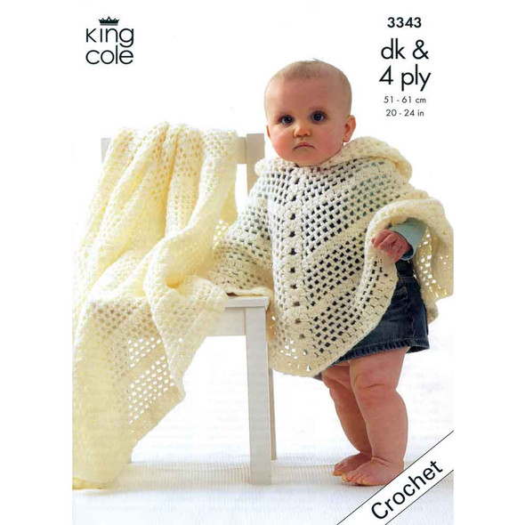 Baby Poncho and Shawl Crochet Pattern | King Cole 4 Ply / DK 3343 | Digital Download - Main Image