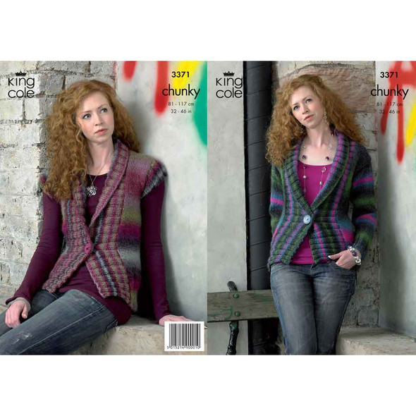 Ladies Jacket and Gilet Knitting Pattern | King Cole Riot Chunky 3371 | Digital Download - Main Image