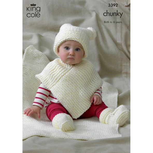 Babies Hat, Poncho, Bootees and Blanket Knitting Pattern | King Cole Comfort Chunky 3392 | Digital Download - Main image