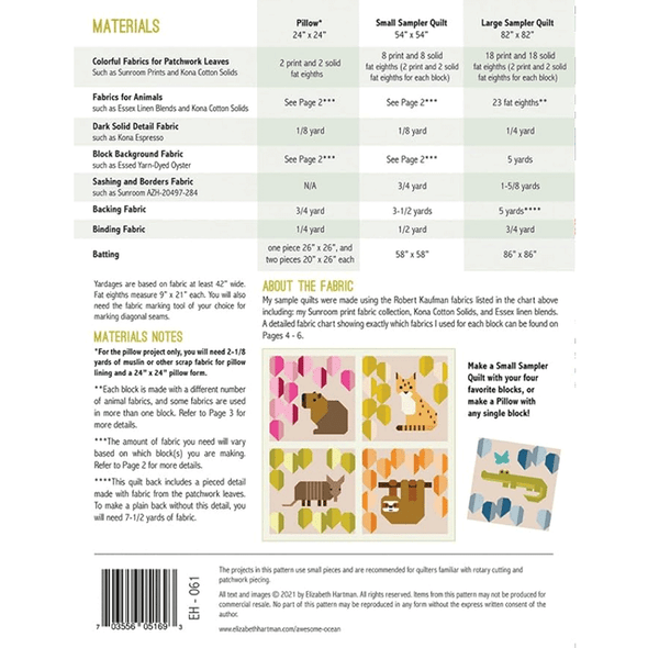Elizabeth Hartman Rainbow Rainforest Sampler Quilt and Pillow Pattern - Image Information