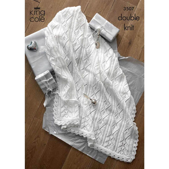 Baby Shawl Knitting Pattern | King Cole Comfort 4 Ply / Comfort DK 3507 | Digital Download - Main image