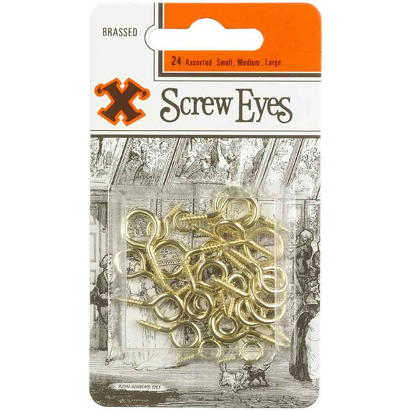 X-Hook Assorted Brass Screw Eyes | 24Pk