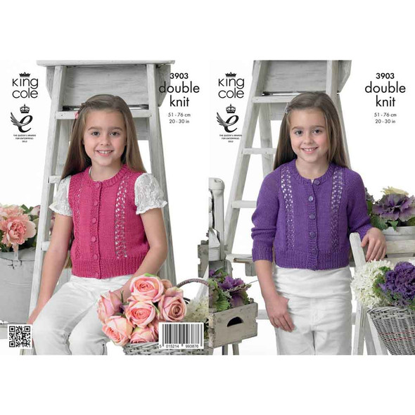 Girls Cardigan and Waistcoat Knitting Pattern | King Cole Giza Cotton DK 3903 | Digital Download - Main Image