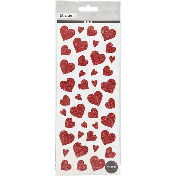 Various Sized Red Glitter Heart Stickers | 2 sheets of 42 Stickers | Creativ Company