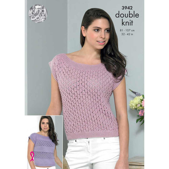 Ladies Tops Knitting Pattern | King Cole Smooth DK 3942 | Digital Download  - Main image
