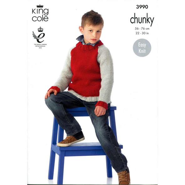 Boys Sweater Knitting Pattern | King Cole Comfort Chunky 3990 | Digital Download - Main image