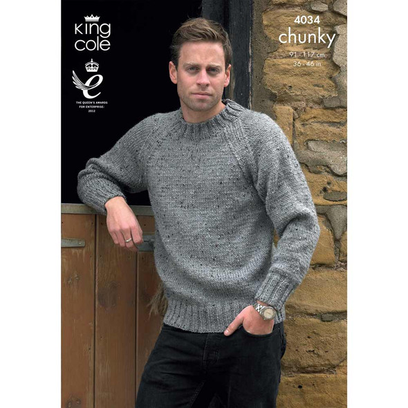 Mens Sweater and Cardigan Knitting Pattern | King Cole Chunky Tweed 4034 | Digital Download - Main image