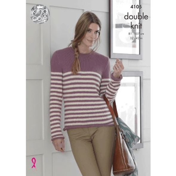 Ladies Striped Sweater and Cardigan Knitting Pattern | King Cole Baby Alpaca DK 4105 | Digital Download