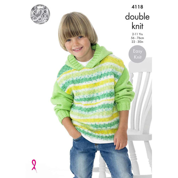 Childrens Sweater Dress and Hoodie Knitting Pattern | King Cole Splash DK 4118  | Digital Download