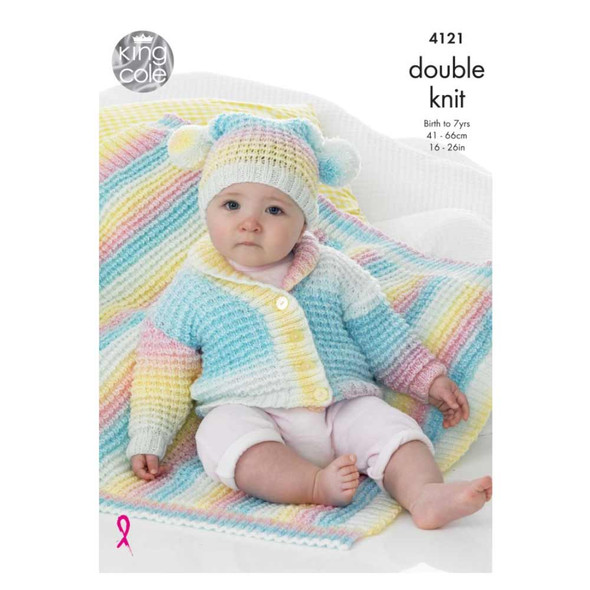 Baby Cardigan, Hat and Blanket Knitting Pattern | King Cole Melody DK 4121 | Digital Download - Main image