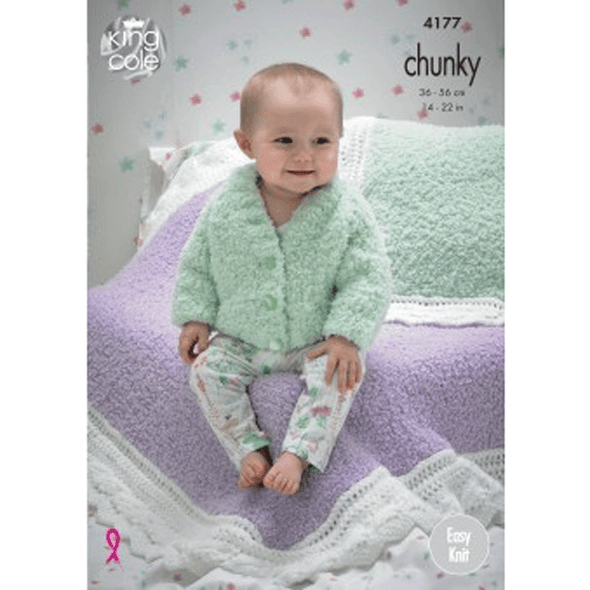 Baby Cardigan, Blankets and Cushions Knitting Pattern | King Cole Cuddles Chunky and Comfort Chunky 4177 | Digital Download - Main Image