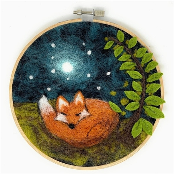 Paint with Wool | Sleepy Fox in a Hoop | Needle Felt Craft Kit - Main Image