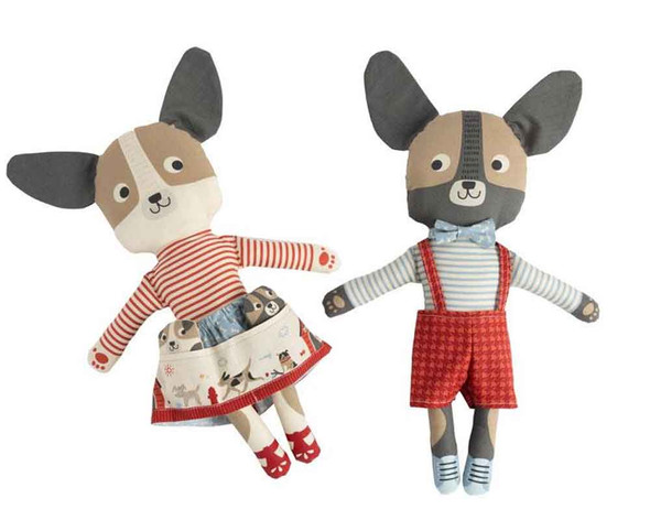 A pair of sweet doggies made from the Dog Daze doll panel.