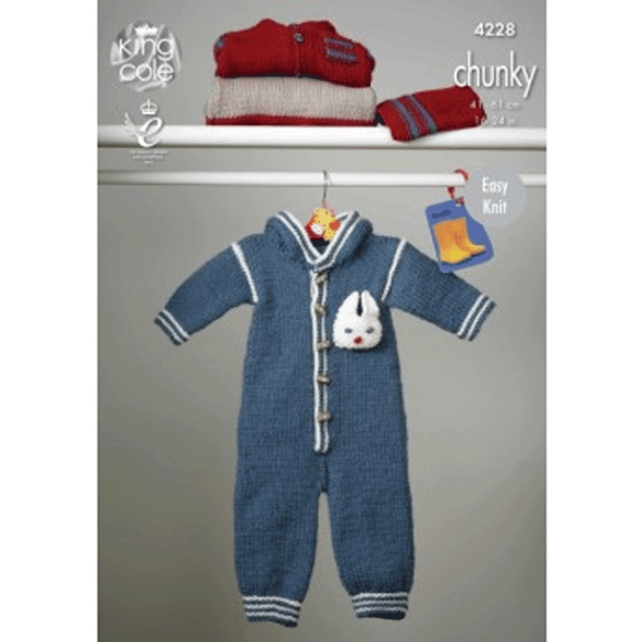 Babies Outdoor Suit, Jacket, Hat and Top Knitting Pattern | King Cole Comfort Chunky 4228 | Digital Download - Main Image