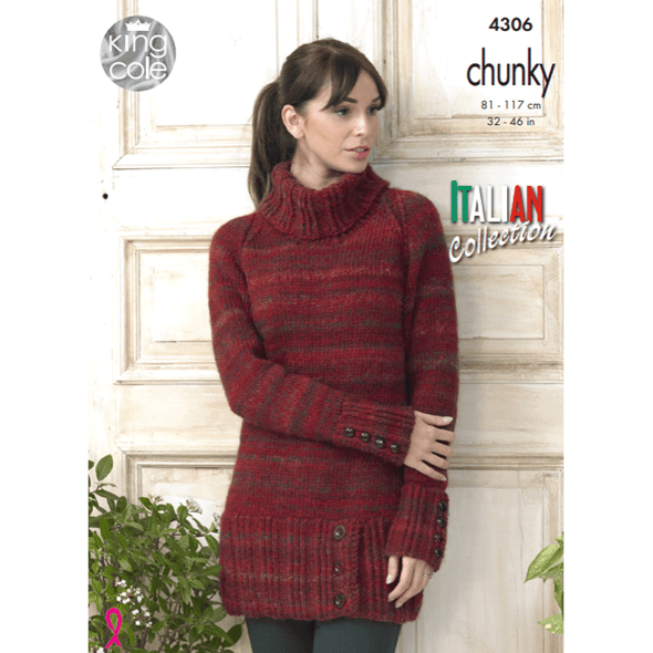 Ladies Sweater Dress and Waistcoat Knitting Pattern | King Cole Venice Chunky 4306 | Digital Download - Main Image