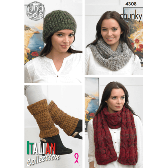 Ladies Accessories Knitting Pattern | King Cole Venice Chunky 4308 | Digital Download  - Main Image