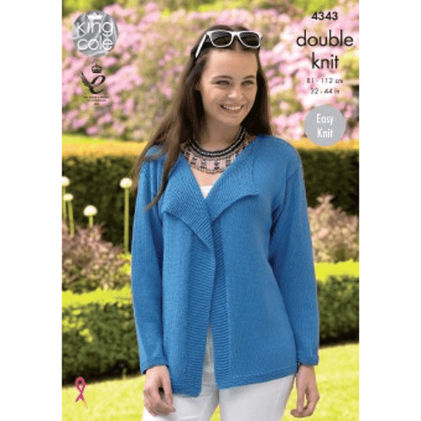 Ladies Cardigans Knitting Pattern | King Cole Bamboo Cotton DK 4343 | Digital Download - Main Image