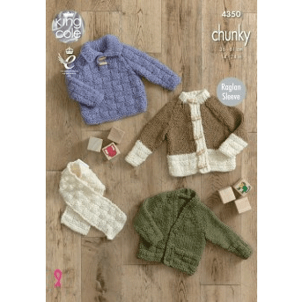 Babies Sweater, Cardigans and Scarf Knitting Pattern | King Cole New Magnum Chunky 4350 | Digital Download - Main Image