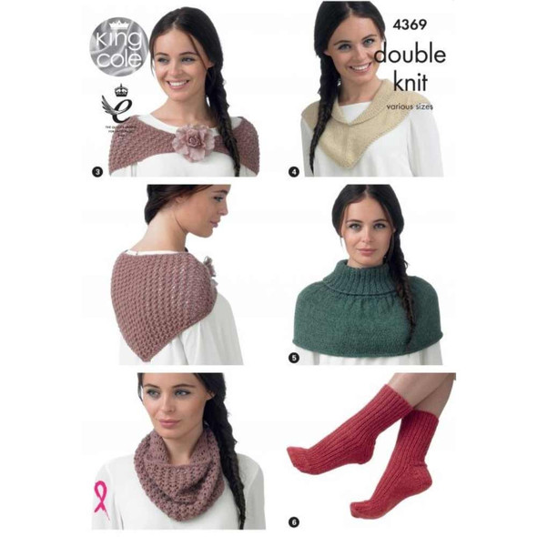 Ladies Hats, Triangular Neck Scarf, Shawl Collar Neck Warmer, Polo Neck Warmer, Socks, Gloves and Fingerless Gloves Knitting Pattern | King Cole Baby Alpaca DK 4369 | Digital Download  - Main image