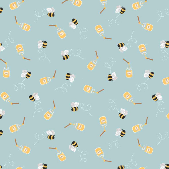 Teddy Bear's Picnic | Honeybees and Honey on Duck Egg Blue | A796.2 | Lewis and Irene