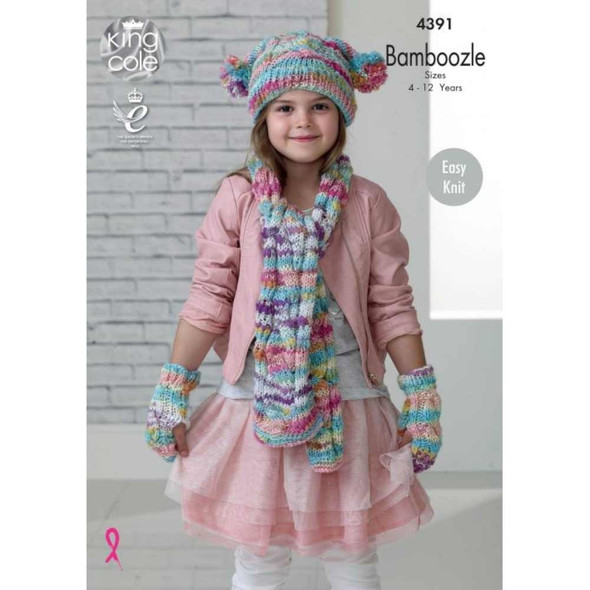 Childrens Snood, Hats, Mittens and Scarf Knitting Pattern | King Cole Bamboozle 4391 | Digital Download - Main image