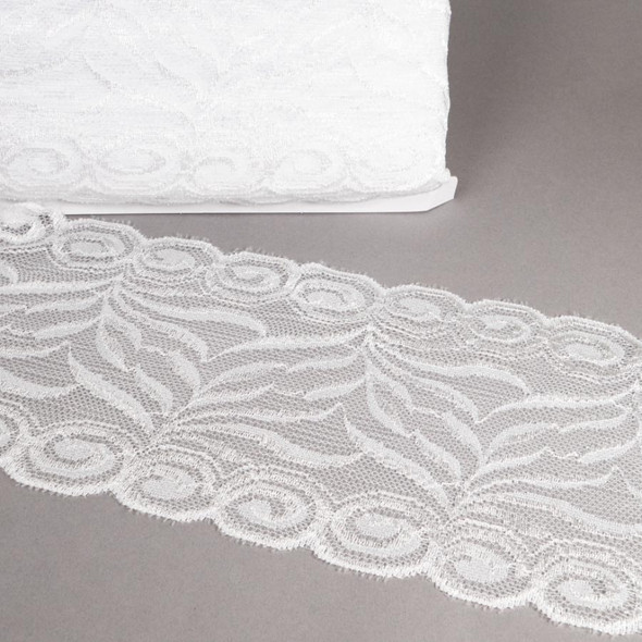  Wide Stretch Lace | 150 mm wide | White | price per metre (H141-1)