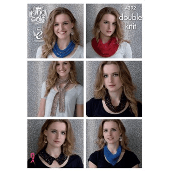 Ladies Necklaces, Snoods, Collar and Scarf Knitting Pattern | King Cole Cosmos and Smooth DK 4392 | Digital Download - Main Image