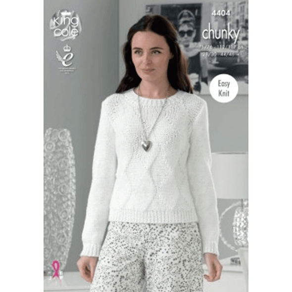 Ladies Sweater and Cardigan Knitting Pattern | King Cole Glitz Chunky 4404 | Digital Download - Main Image