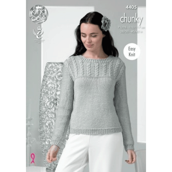 Ladies Sweater and Cardigan Knitting Pattern | King Cole Glitz Chunky 4405 | Digital Download - Main Image