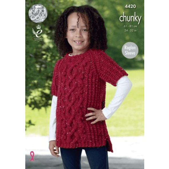 Girls Sweater and Tunic Knitting Pattern | King Cole Chunky Tweed 4420 | Digital Download - Main Image