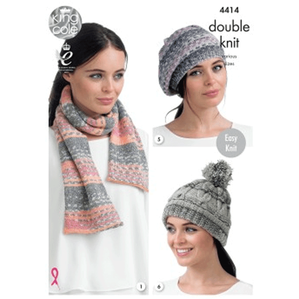 Ladies Scarves, Hats, and Snood Knitting Pattern | King Cole Drifter DK 4414 | Digital Download - Main Image